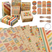 Set di carta da regalo per il compleanno - 6 involucri marrone riciclabili con stringa e nastro - carta kraft ecosostenibile per bambini, ragazze, donne