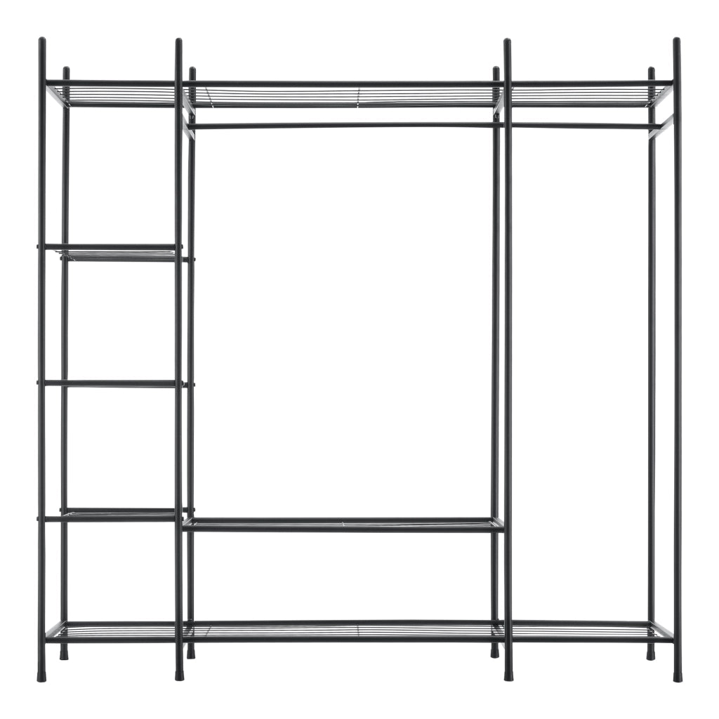 Organizzatore Guardaroba, Scaffalatura con Asta Appendiabiti e 6 Ripiani, Cabina Armadio Senza Ante (AxLaxP) 150 x 150 x 40 cm - Nero, Metallo