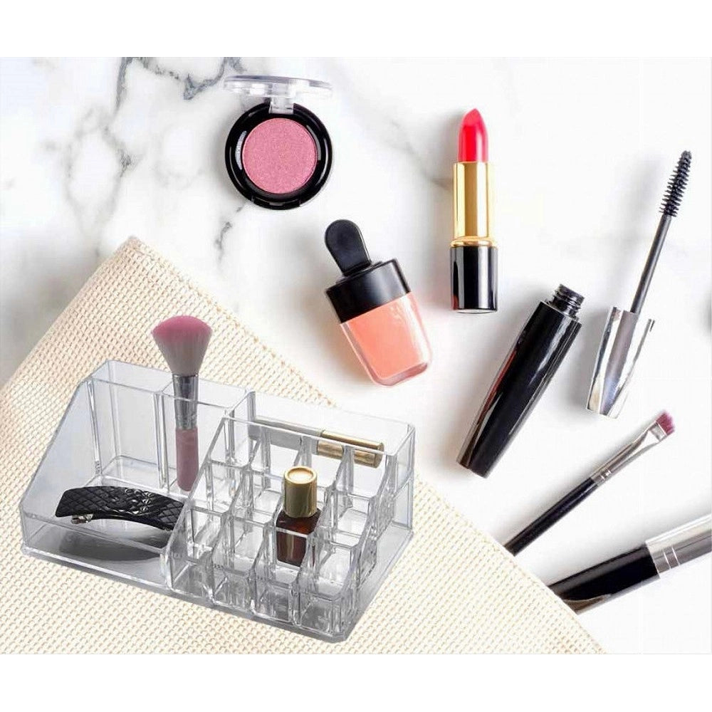 Trade Shop - Organizer Portatrucchi Trasparente 16 Scomparti Cosmetici Espositore Makeup 10250 -