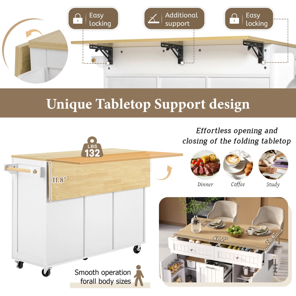 Isola da Cucina Mobile Allungabile ¨C MINIMAL ¨C Bianco, con Cassetti Multifunzione