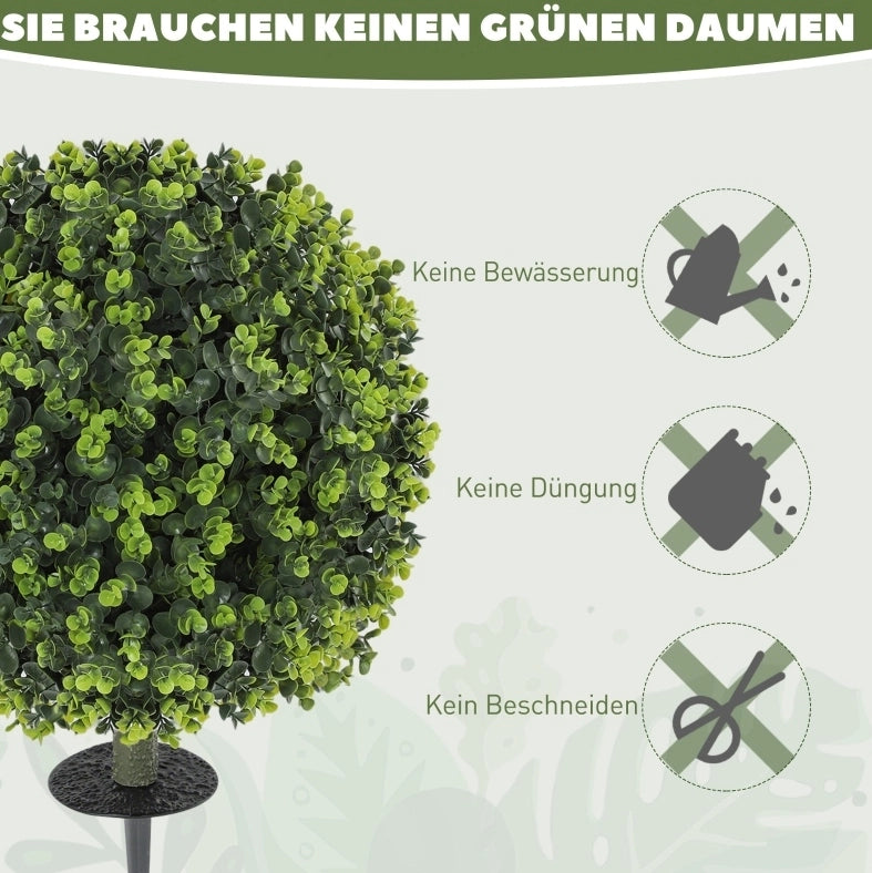Set di 2 Piante Artificiali a Sfera di Bosso, Verde, con Asta per il Terreno, per Interni ed Esterni