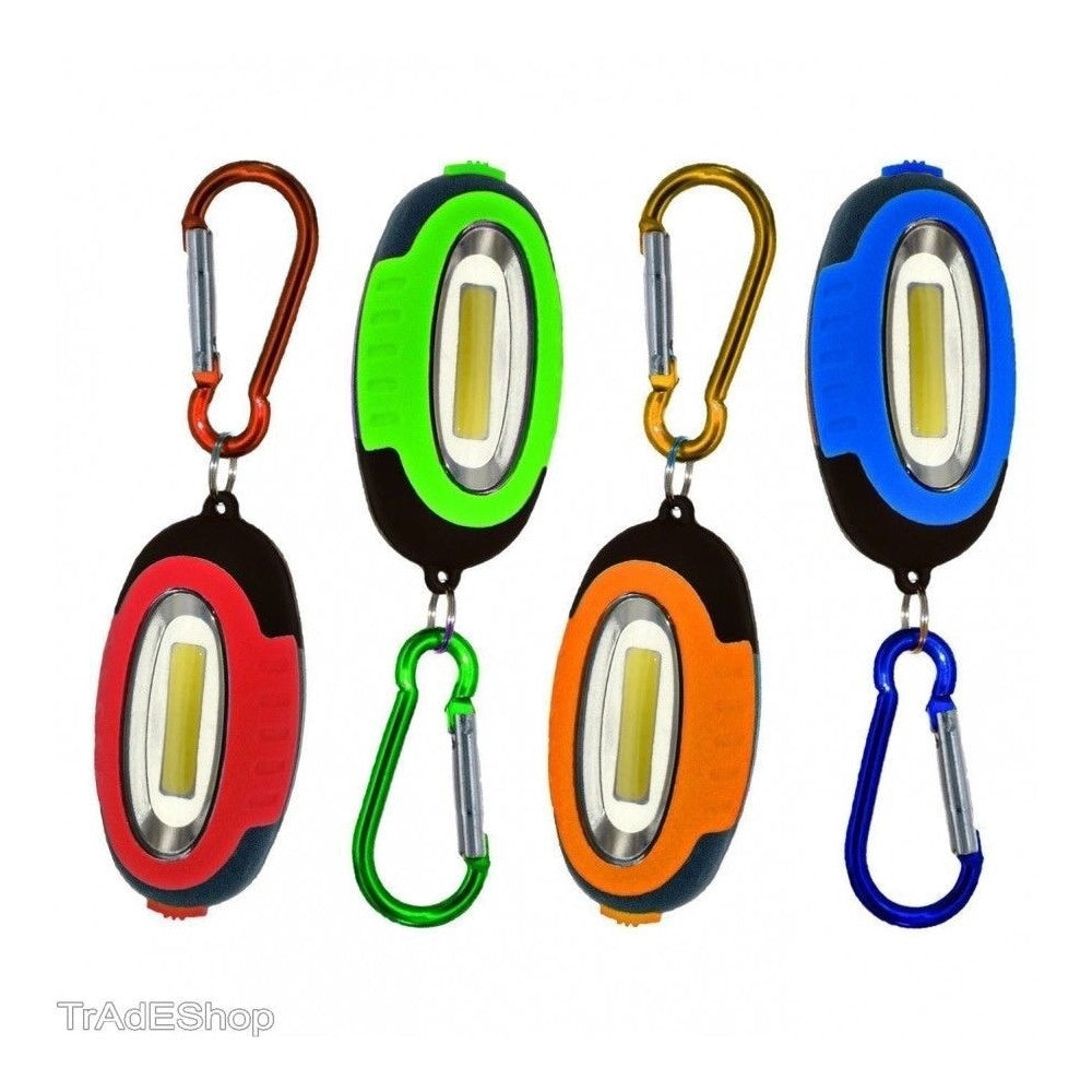 Trade Shop - Mini Torcia A 3 Led Cob Luce Bianca Rossa Smd Portachiavi Con Torcia E Gancio -