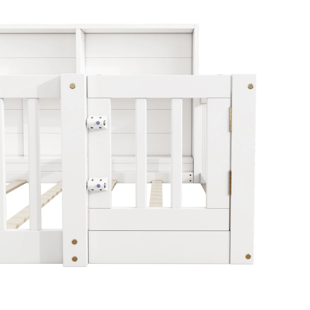 LETTO GIORNO 140x200 cm in pino e MDF bianco con sponde e vani laterali