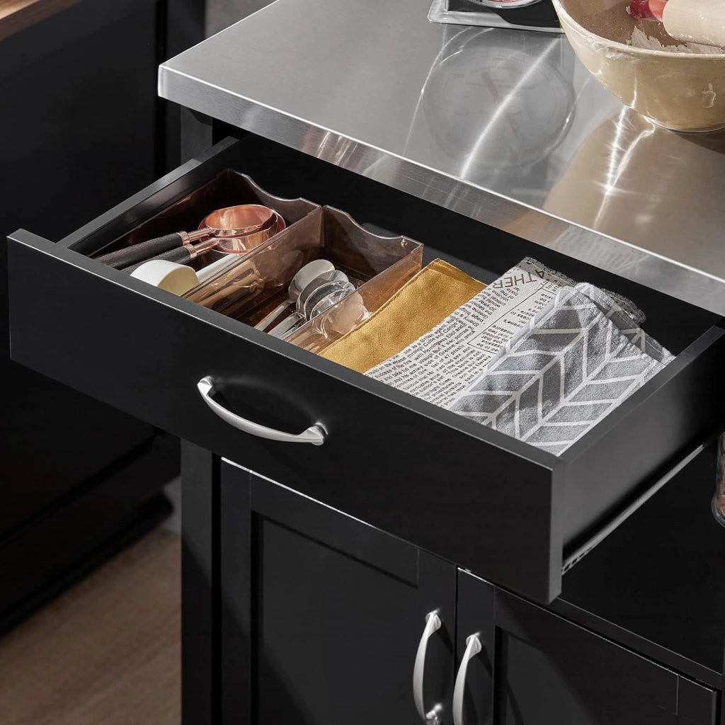 Carrello cucina salvaspazio con piano di lavoro – Mobile cucina con ruote, ideale come mobiletto cucina, credenza compatta o mobile microonde – Disponibile in Nero 60x92x45cm FKW22-SCH
