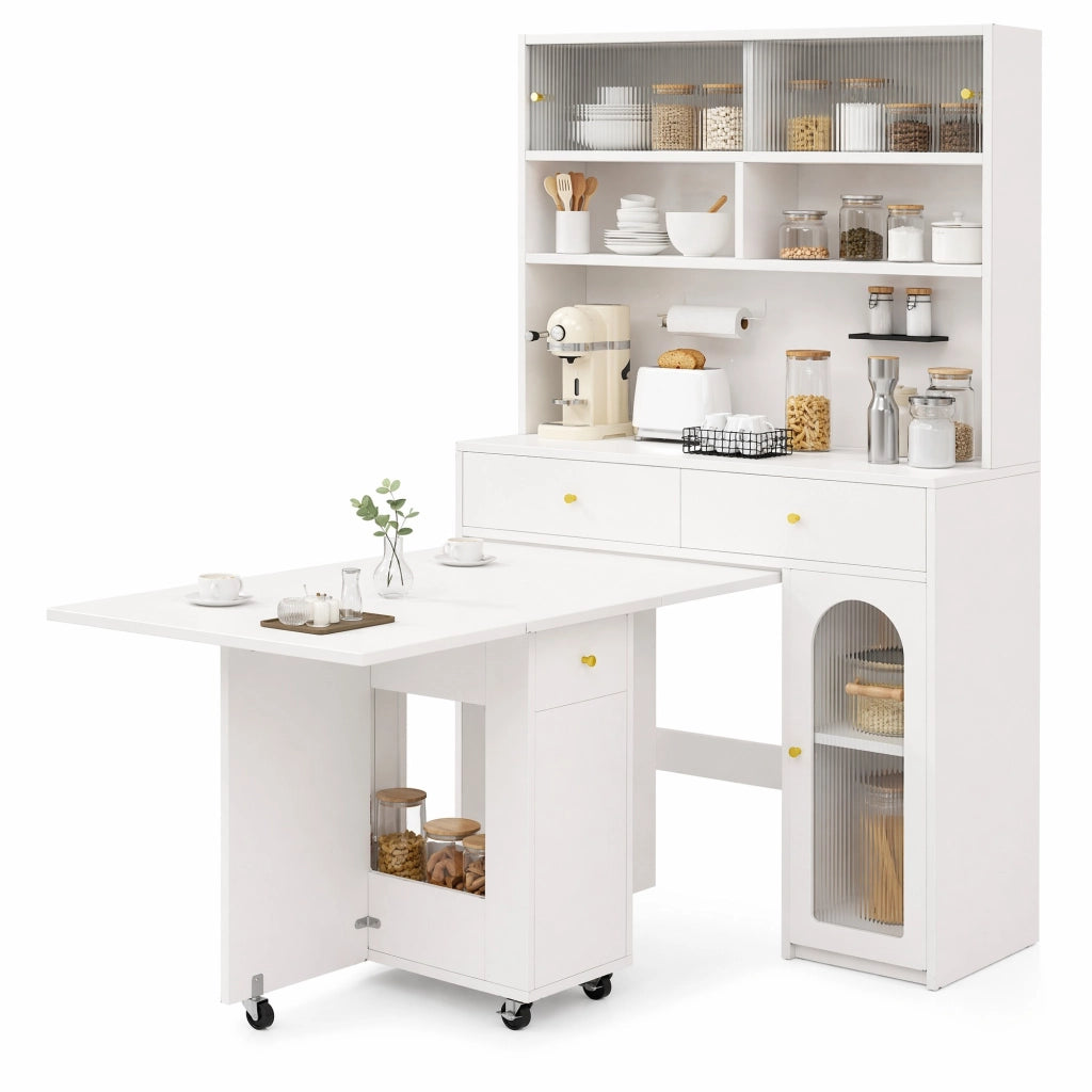 Set mobile cucina con tavolo pieghevole 120 cm in MDF bianco
