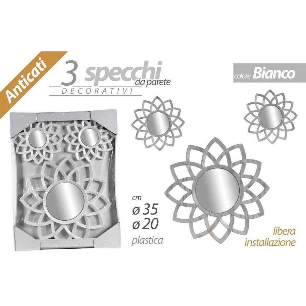 Trade Shop - Set 3 Specchi Parete Decorativi Anticati Libera Installazione Gira 20-35cm 836909 -
