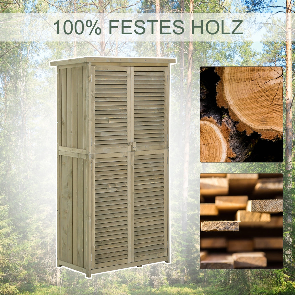 Armadio da Giardino con 3 Ripiani; Doppia Porta a Lamelle e Tetto in Asfalto; Legno Grigio 87 × 46;5 × 160 cm