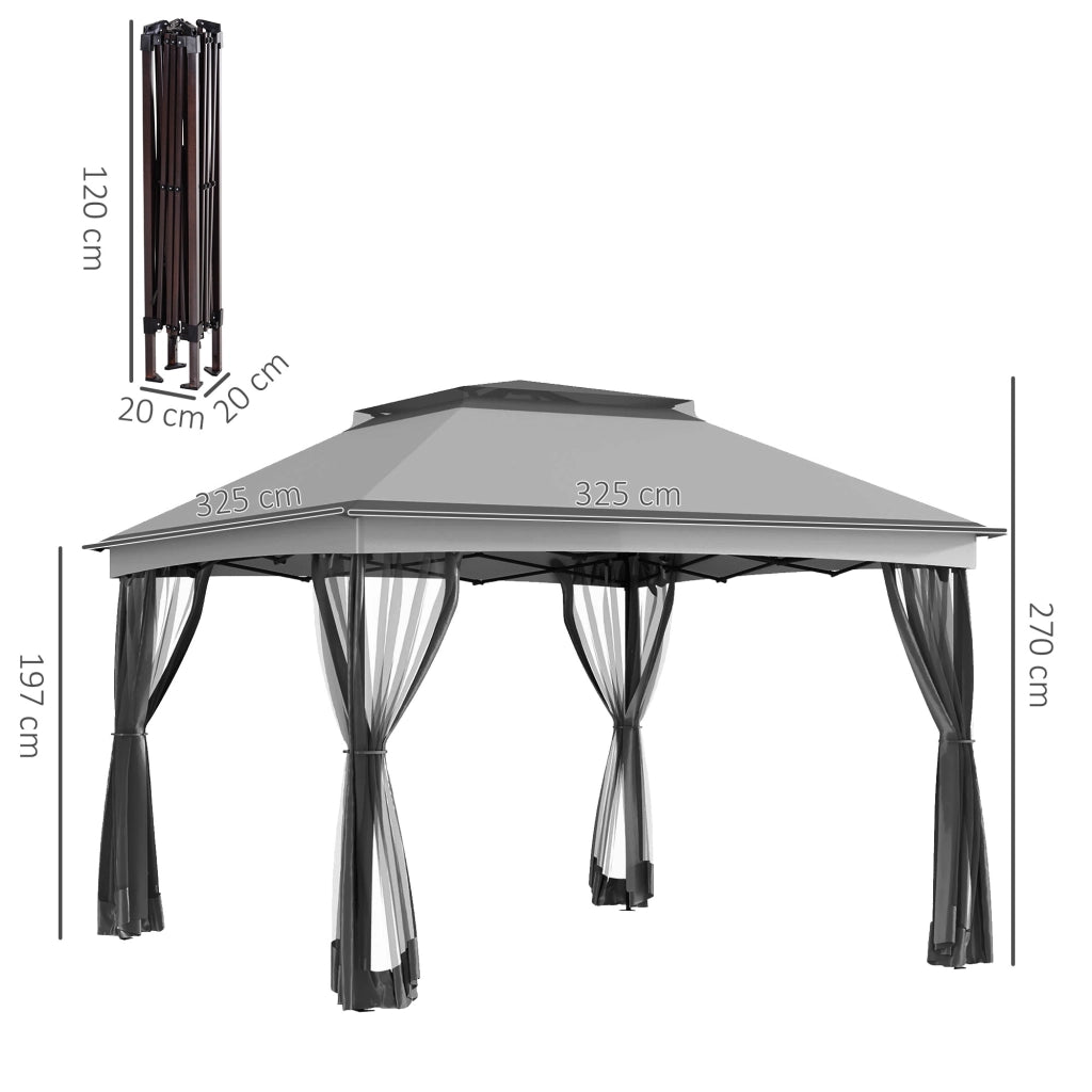 Gazebo Pieghevole 3.3x3.3 m con Pareti Laterali ¨C zephmum ¨C Grigio Chiaro