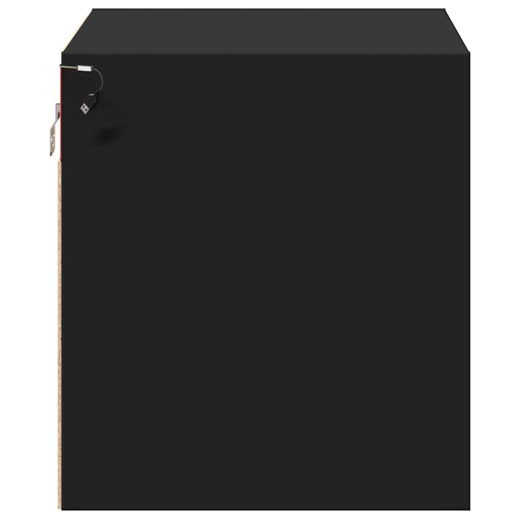 Comodini a Parete con Luci LED 2 pz-Set di 2 Tavolino da notte Neri 723680