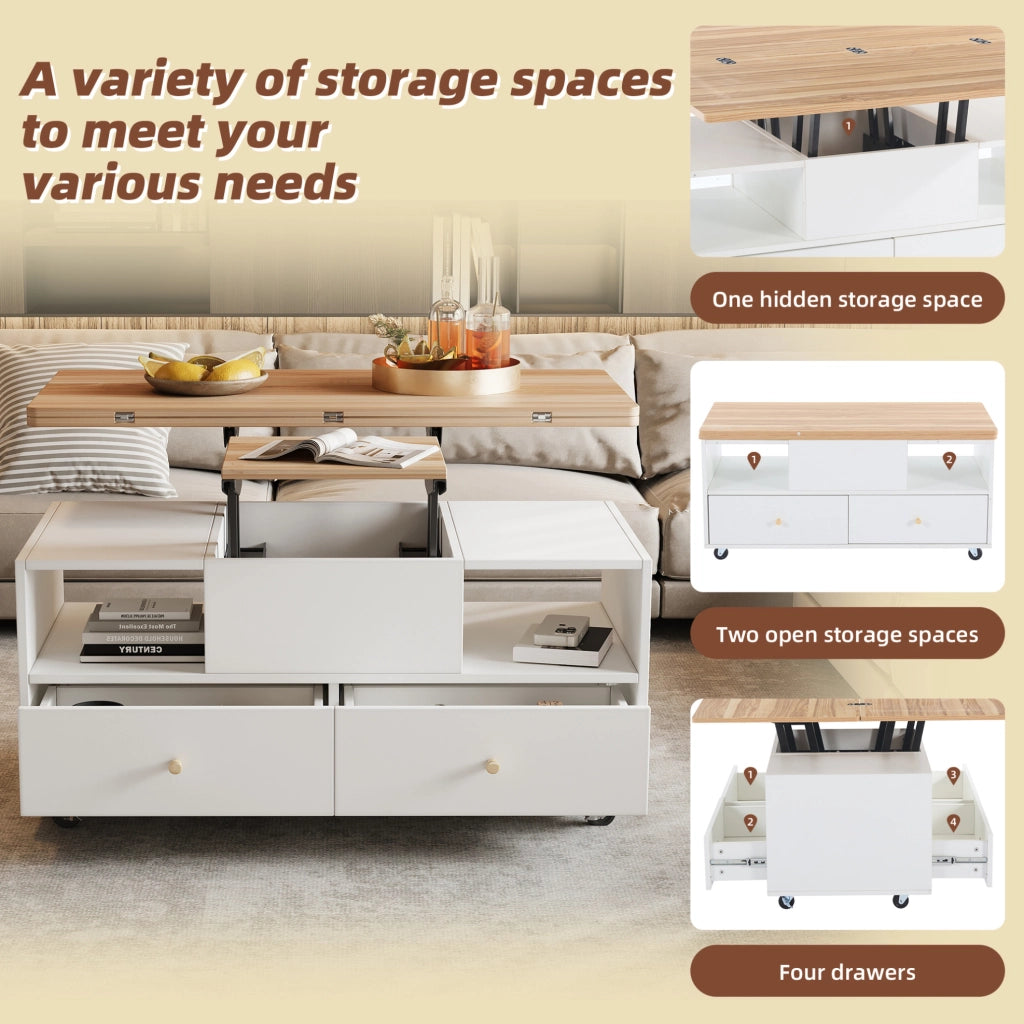 Tavolino da salotto sollevabile e pieghevole 100 x 50 x 47;5 cm in MDF colore legno naturale