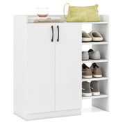 Mobiletto scarpe a 2 ante con ripiani regolabili a 3 posizioni, Scarpiera da terra 5 scomparti aperti per ingresso corridoio soggiorno Bianco