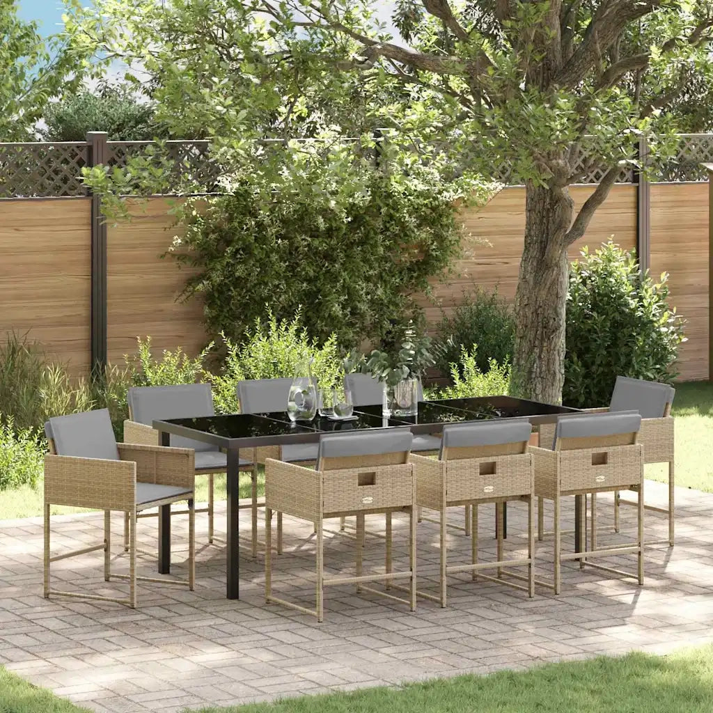 Set da Pranzo per Giardino con cuscino 9 pcs Beige polyrattan 3380031