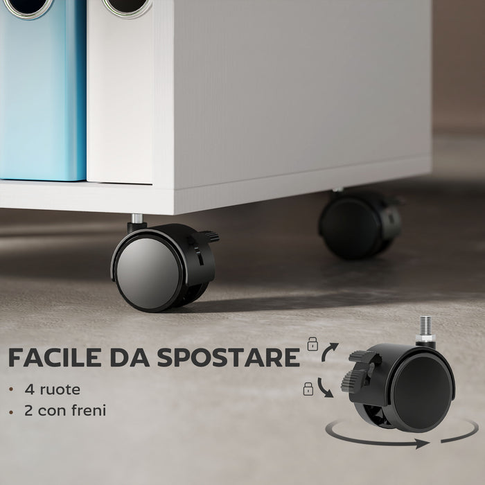 Mobile Porta Stampante con 2 Ripiani Aperti e Ruote 40x35x55.5 cm Bianco