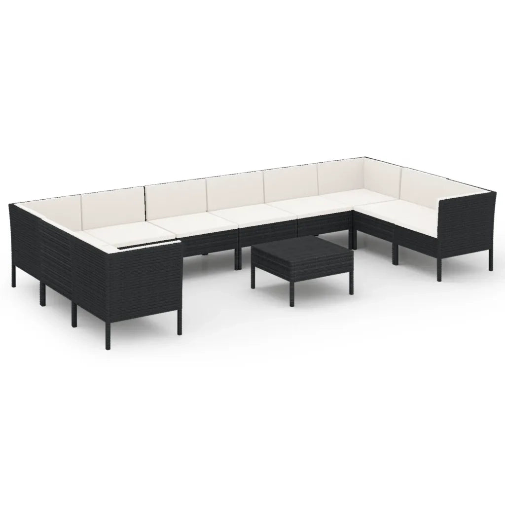 Set Divani da Giardino 11 pz con Cuscini in Polyrattan Nero cod mxl 38535