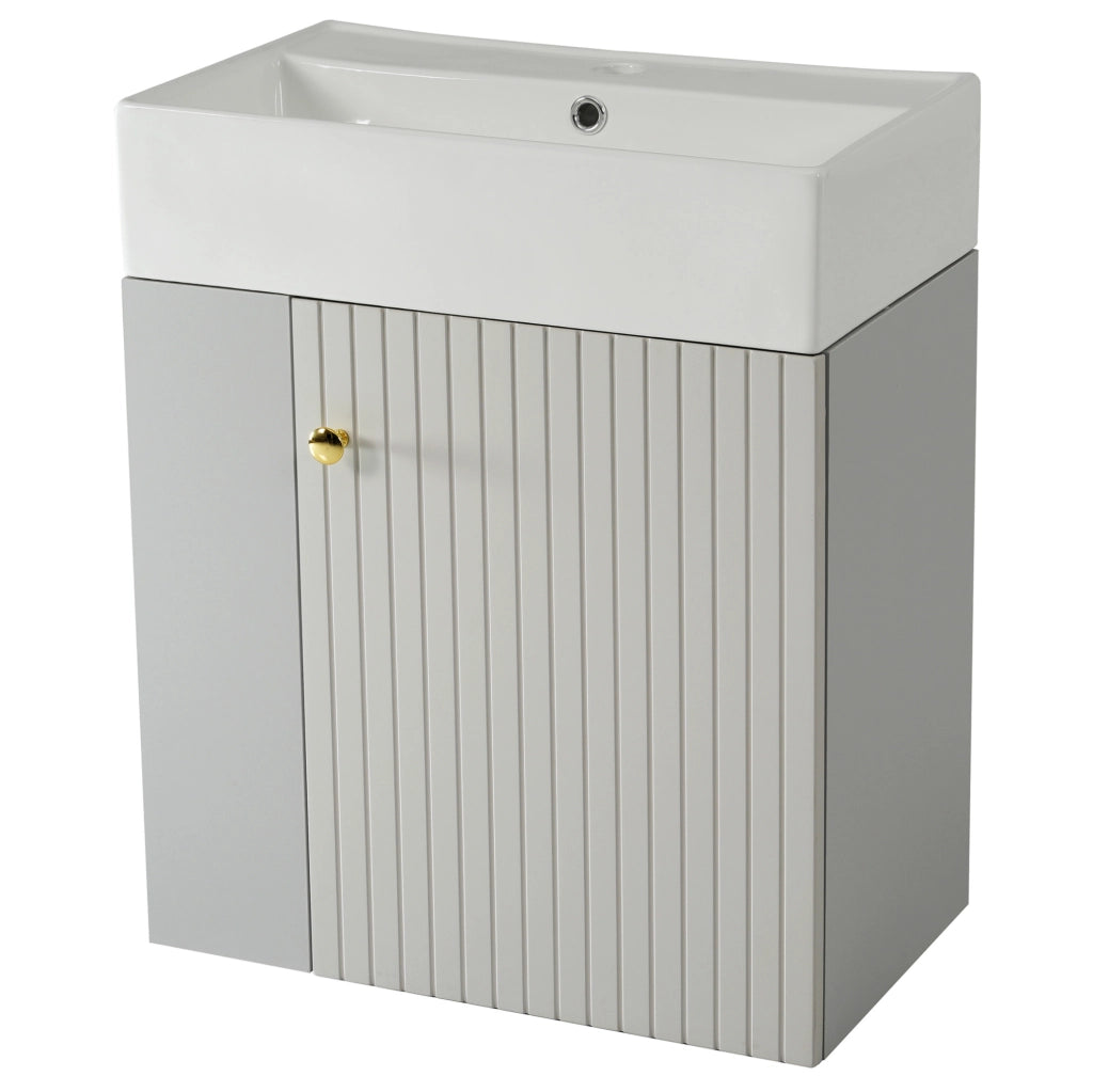 Mobile bagno con lavabo 55 cm, pannello a rilievo, grigio e bianco