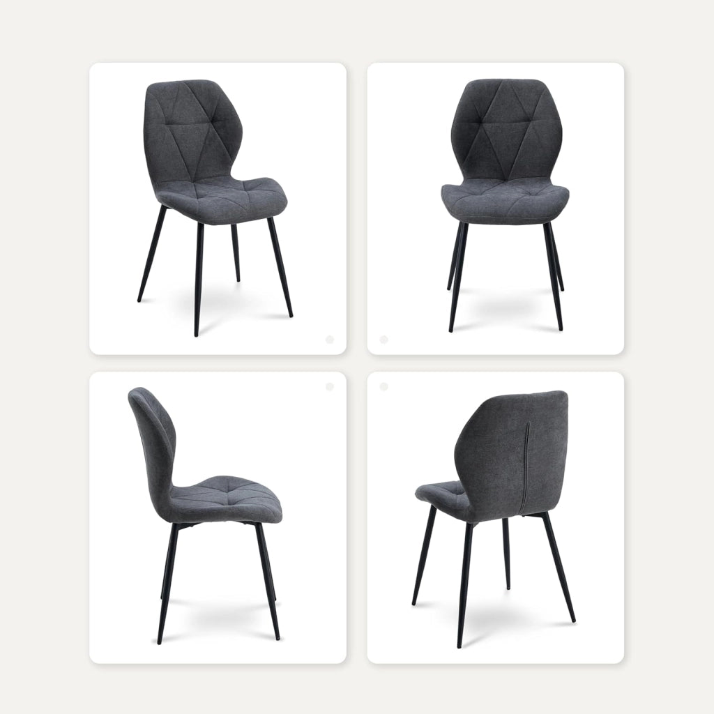 GrandCA HOME Set Tavolo e Sedie da Pranzo, Tavolo da Pranzo Rotondo da 100 CM e 4 Sedie Moderne in Lino, per Sala da Pranzo, Cucina, Soggiorno (Marmo + Grigio Scuro)