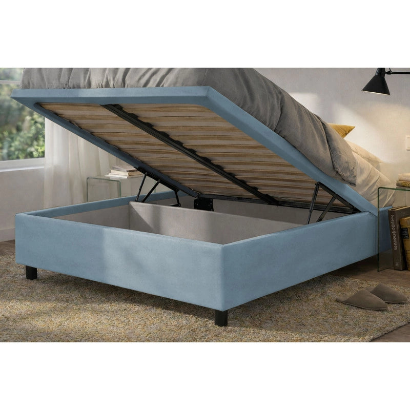 Letto imbottito Matrimoniale 180x190 cm Soft - Contenitore,Microfibra,Azzurro
