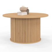 IDMarket - Tavolino rotondo JULIETTE 70 cm con doghe in legno color rovere