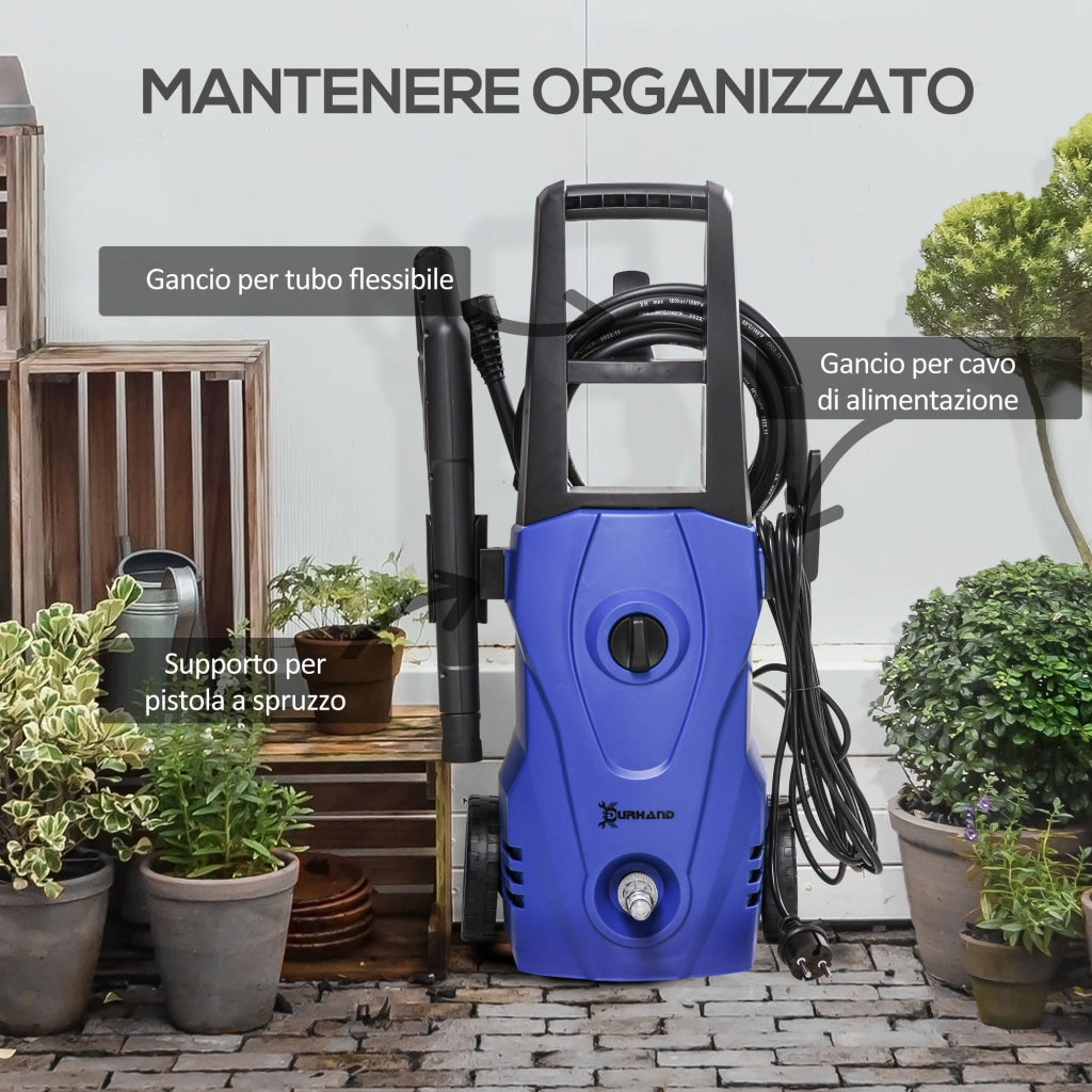 Idropulitrice ad Alta Pressione 1600W con Ugello Regolabile e Kit Pulizia, 35x28x65 cm, Blu e Nero
