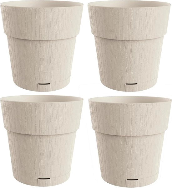 Set di vaso autoirrigante per piante da 4 a 20 cm in beige - plastica riciclata - serbatoio d'acqua