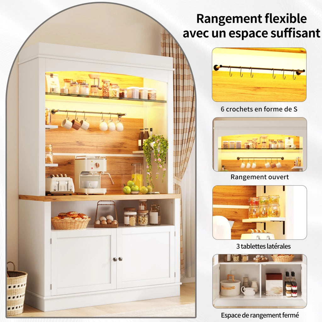 Credenza alta da cucina con LED RGB; ripiano in vetro e 6 ganci; set da 2; 107 × 34 × 184 cm