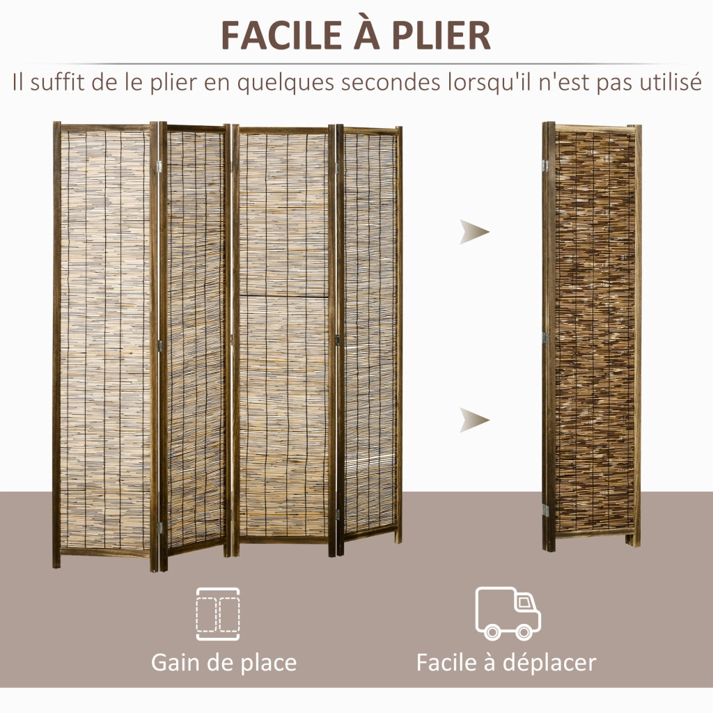 Paravento in Legno 4 Ante Pieghevole ¨C Zephmum ¨C Naturale 160x170 cm