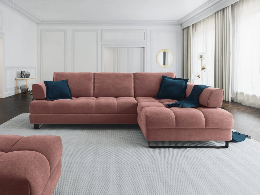 Cosmopolitan Design - Divano convertibile angolare destro con contenitore "Clinton" 5 posti in velluto rosa 