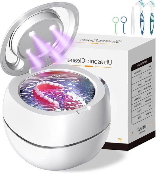 Pulitore ultrasonico per denti artificiali e protesi dentali - apparecchio di pulizia per retine di allineamento - 180 ml - 30 W apparecchio di pulizia UV - bianco