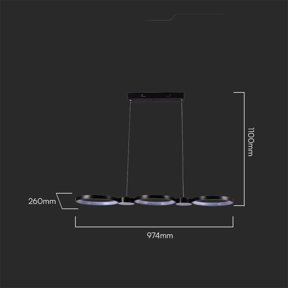 Lampada a sospensione LED anelli nera 38W 4000K V-TAC