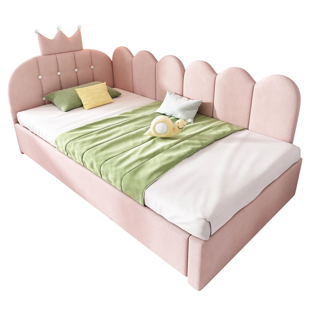 Letto divano estraibile 90 × 200 cm con letto 90 × 190 cm, velluto, senza materasso, rosa