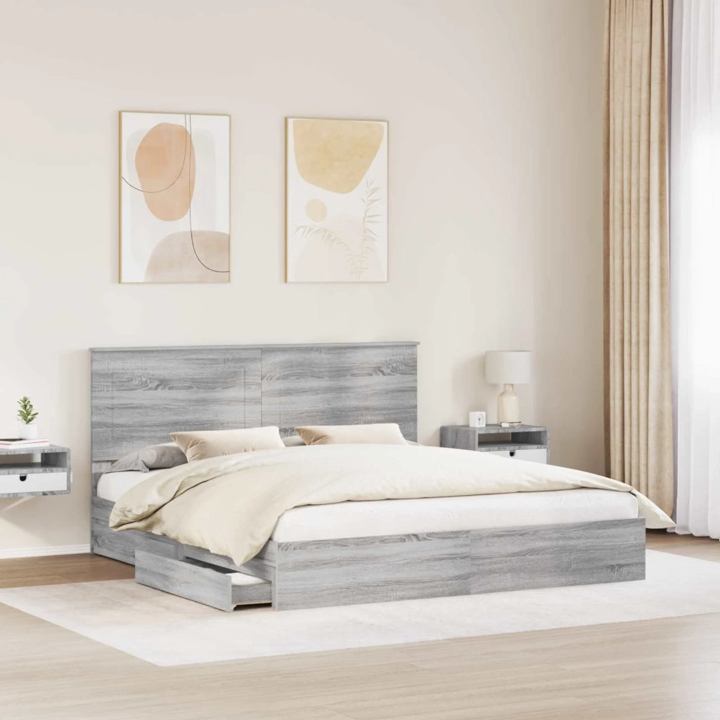 Letto con Contenitore con testiera Grigio Sonoma 200 x 200 cm