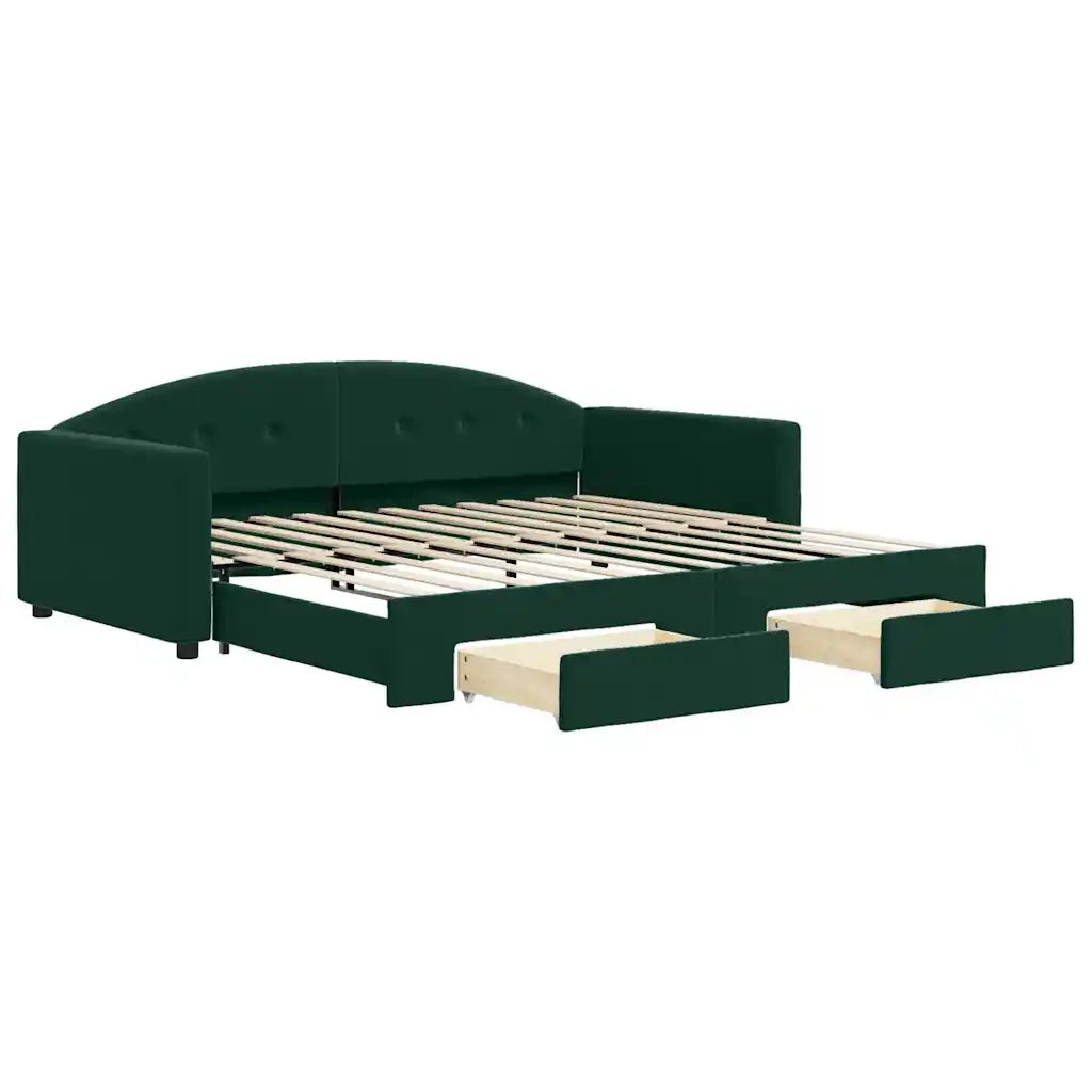 Divano Letto Estraibile Cassetti Verde Scuro 100x200cm Velluto