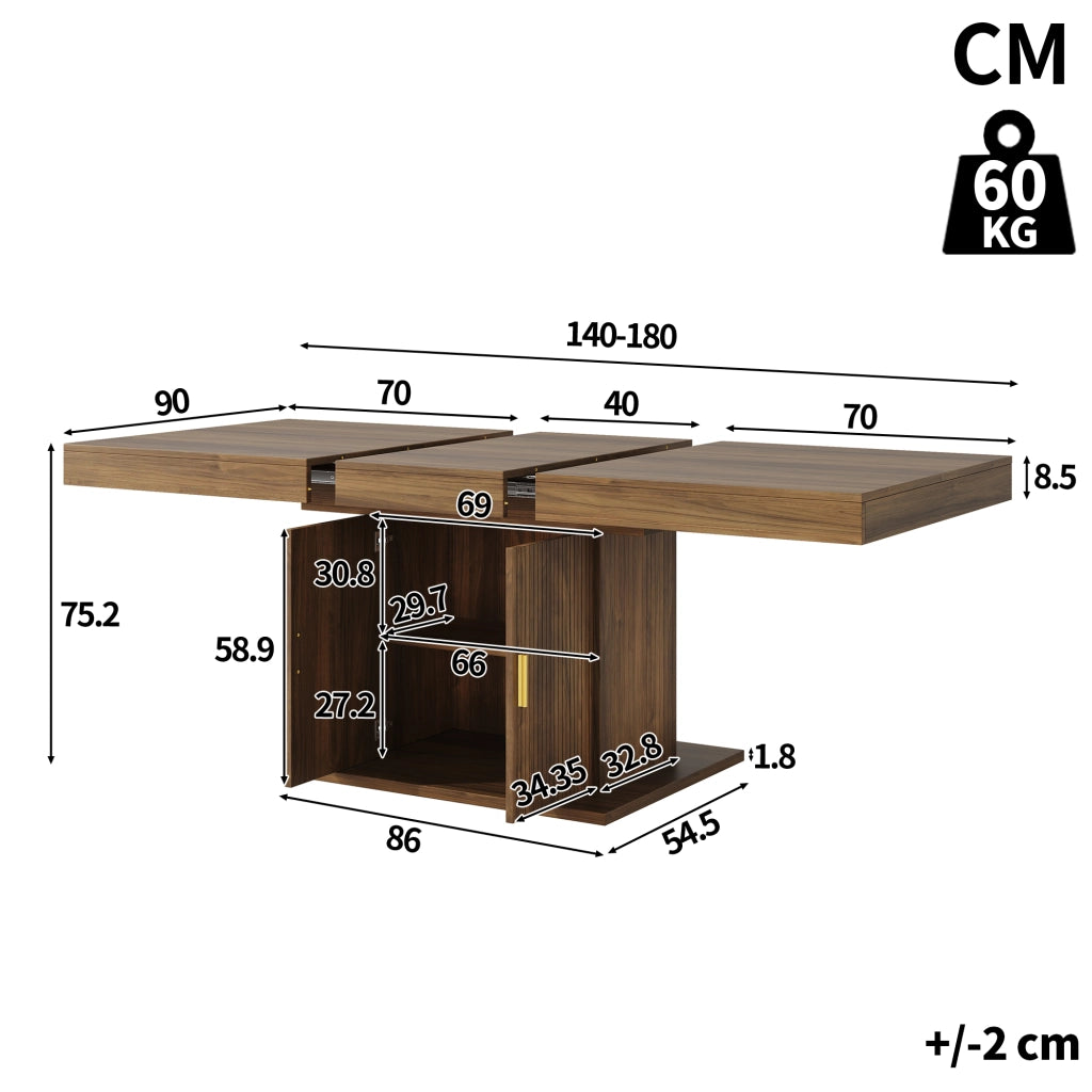 Tavolo da pranzo allungabile con vano contenitore; 1 ripiano - per sala da pranzo - in MDF e metallo - marrone