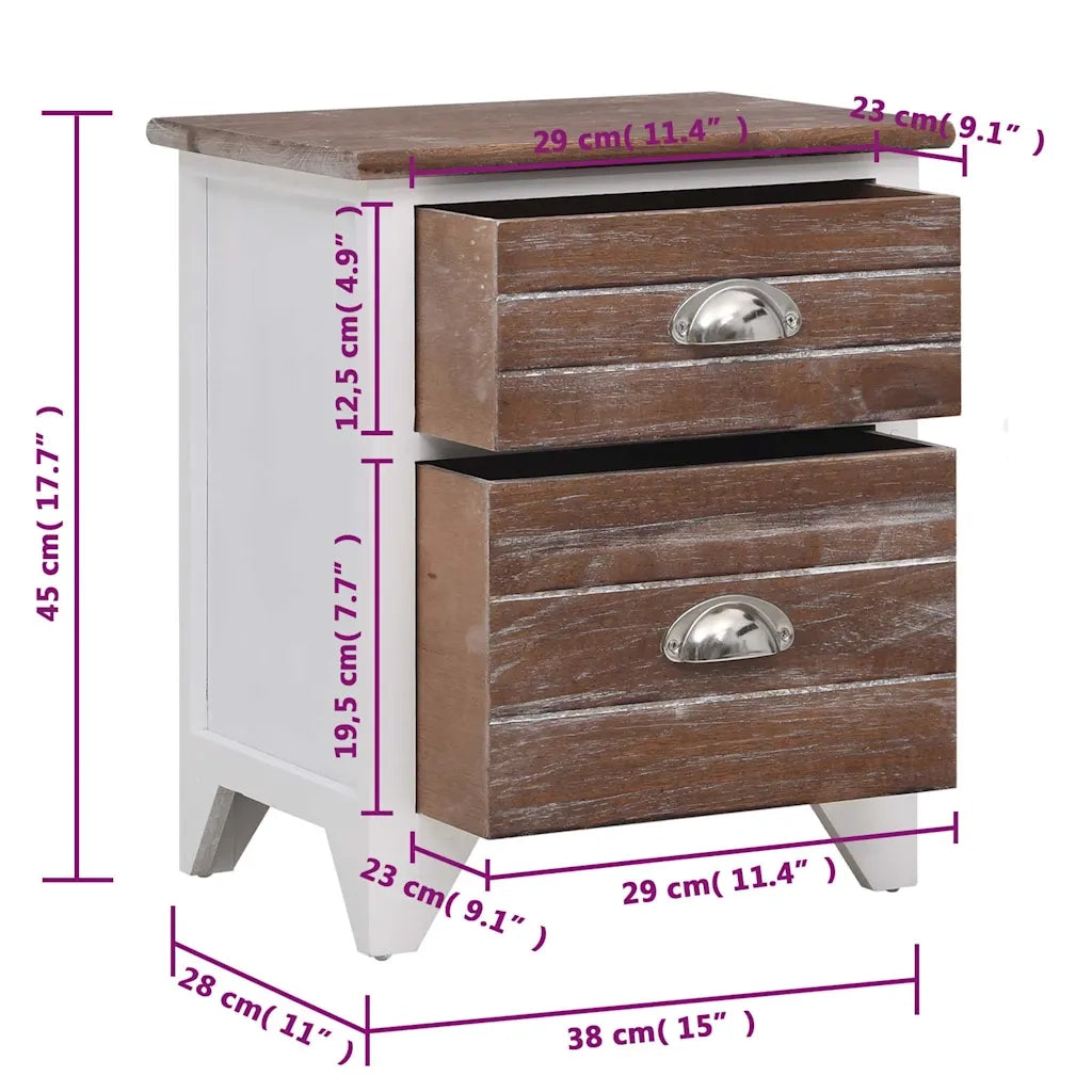 Set di 2 Comodini | Armadio da Notte | Mobiletto da notte Set con 2 Cassetti Marrone e Bianco