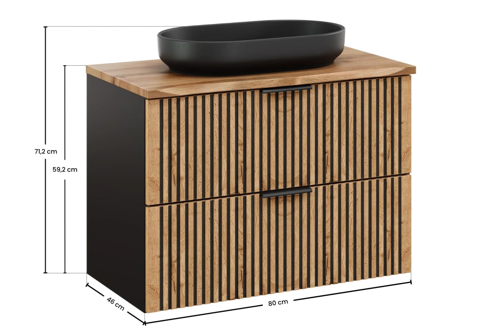 Set mobili bagno 80 cm con piano e lavabo da appoggio River Xilo 80 x 1401 x 46 cm