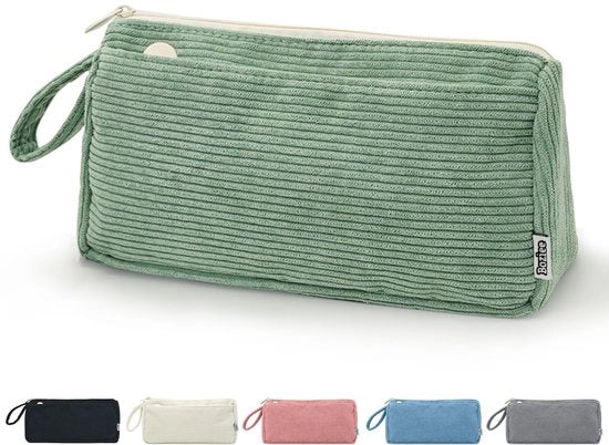 Pennino a Capacità Elevata in Corduroy - Organizzatore per Scuola e Ufficio - Sostenibile e Stiloso in Verde