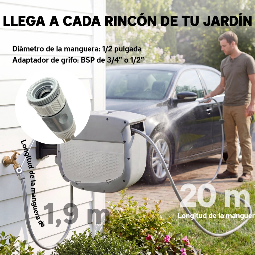 Carrete Manguera Retrattile 20+1,9 m ¨C zephmum ¨C Grigio