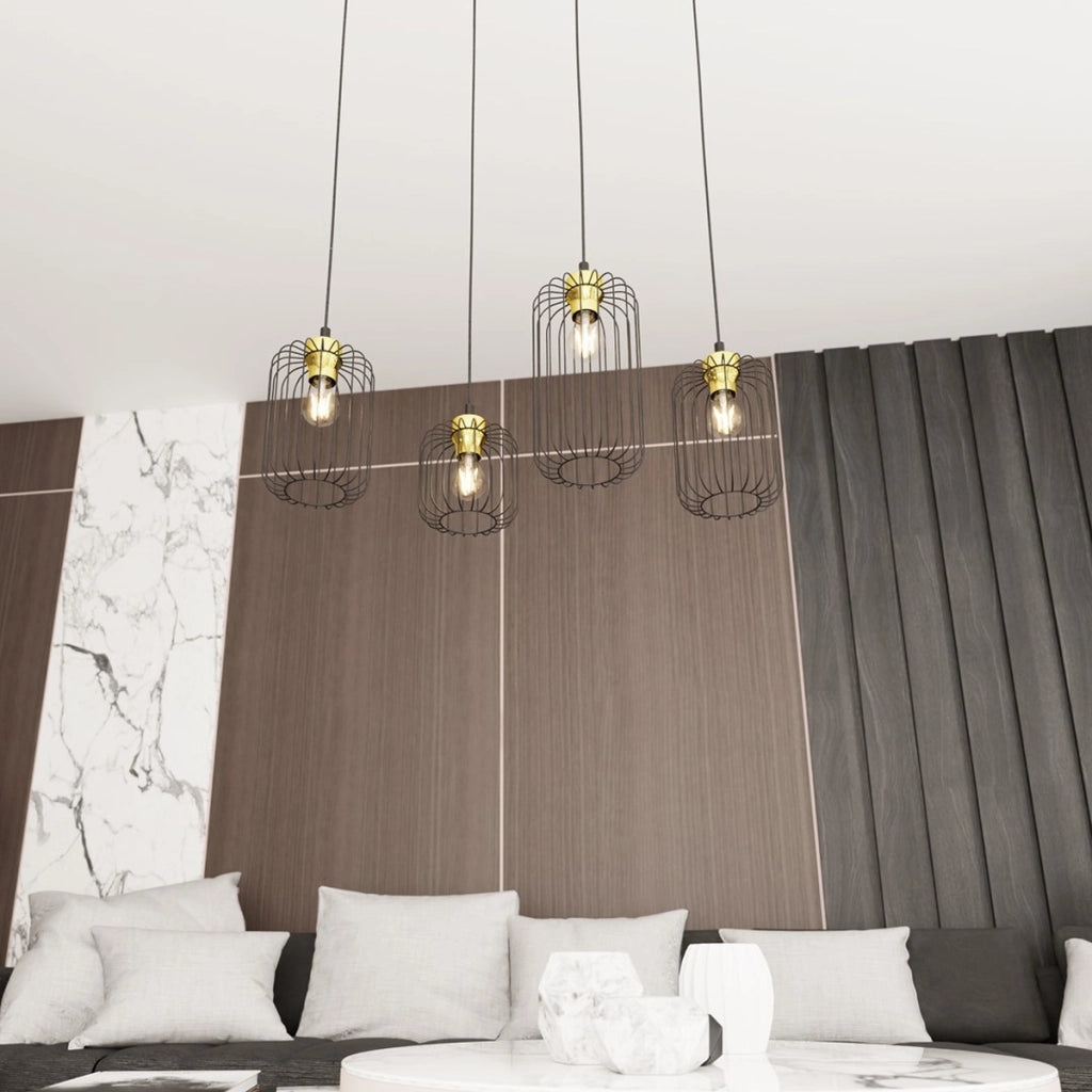 Lampada a sospensione Vander in acciaio nero e oro