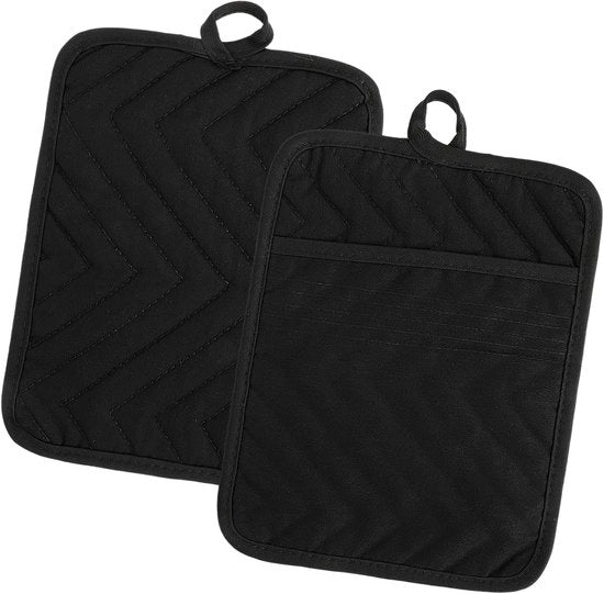 Set di 2 asciugamani per superfici calde 18 x 23 cm - Asciugamani per forno in cotone con tasca - Guanti da cucina quadrati con cuscinetti