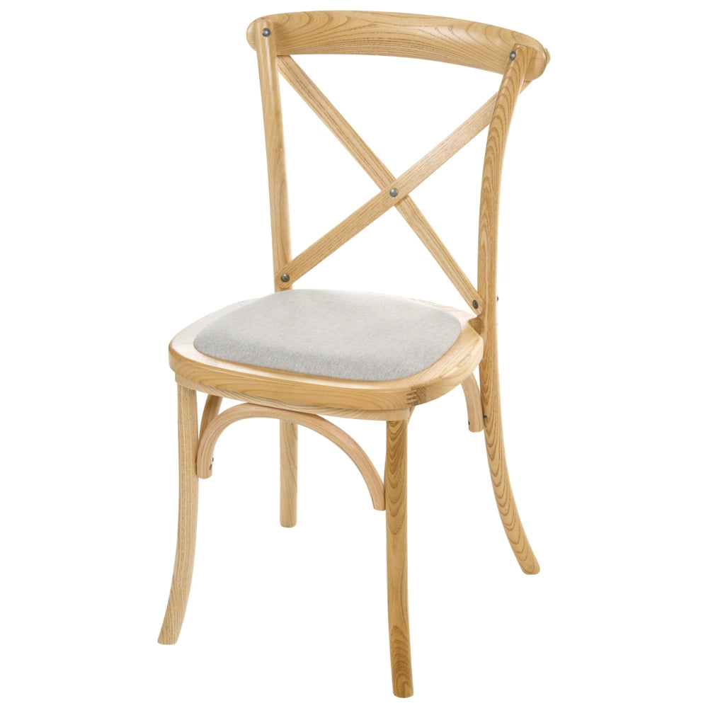 Set di 2 sedie da pranzo con struttura in legno marrone chiaro e beige, seduta imbottita, schienale a croce, stile rustico