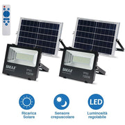 Set 2 Fari LED 100W Pannello Solare Luce Esterno Dimmerabile 1000lm + Telecomand