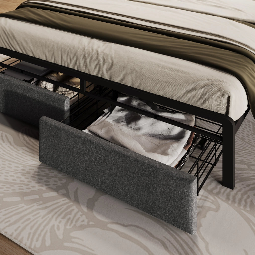 Letto Contenitore Singolo con USB; Tipo C e LED Regolabile 90 × 200 cm; senza Materasso; Beige