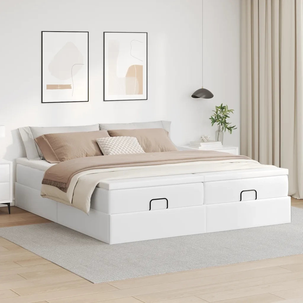 Struttura Letto Pouf con Materassi Bianco 200x200 cm Similpelle 3311230