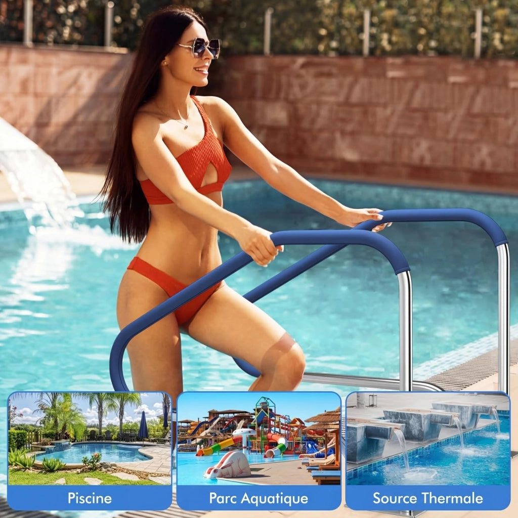 Corrimano per Piscina in Acciaio Inox 119 X 79 CM, Maniglione con Impugnatura Rivestita, Sicurezza e Resistente, Portata 250 KG, Ringhiera per Spa, Terme, con Base Preforata, Accessori