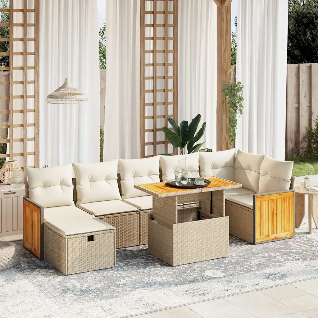 Set Divano da Giardino 8 pz con Cuscini Beige in Polyrattan