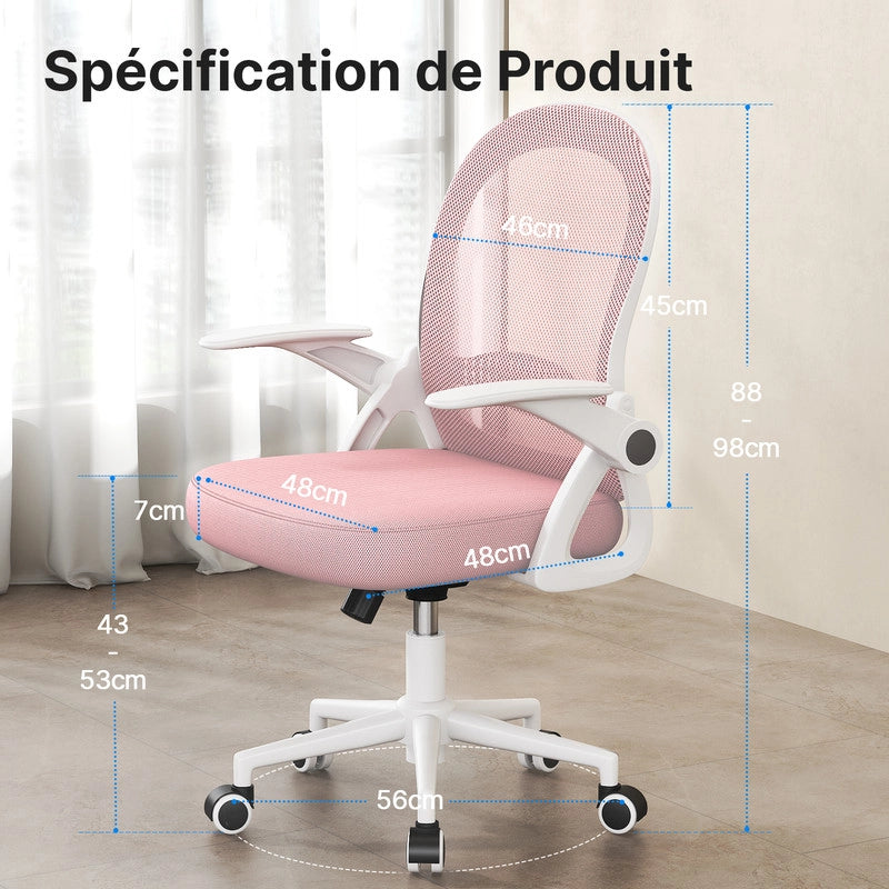 Sedia da ufficio-Sedia da ufficio in  con braccioli-Sedia ergonomica in rete traspirante-Altezza regolabile-Home Office-Rosa