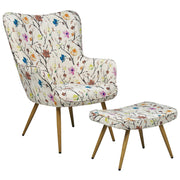 Sedia Wingback con tessuto ottomana color crema abbottonato motivo floreale in stile retrò