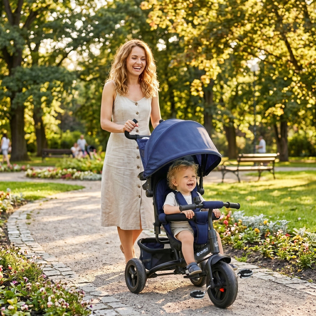 Triciclo per Bambini ¨C Zephmum ¨C Metallico, Blu Scuro con Cestino e Portabicchieri