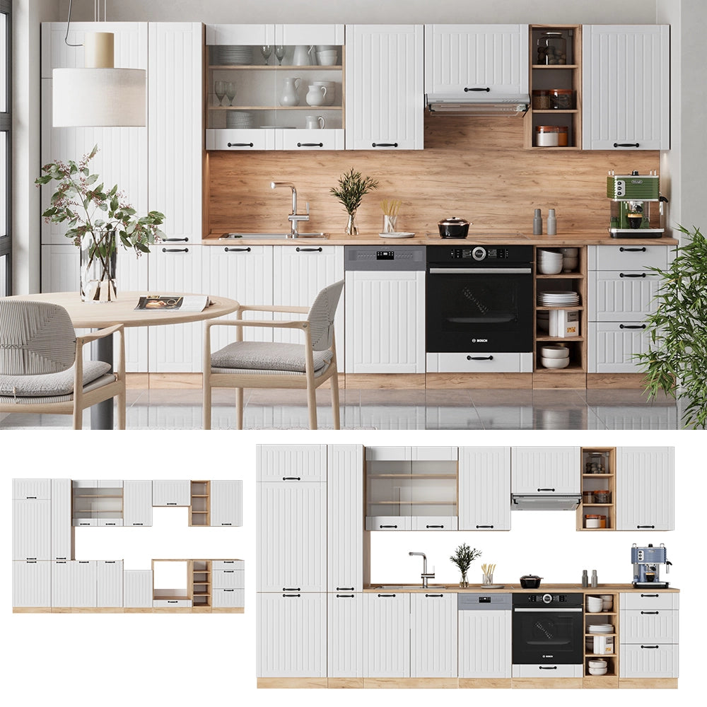 Cucina componibile Fame-Line Bianco rustico/Rovere dorato 355 cm, PL Antracite Vicco