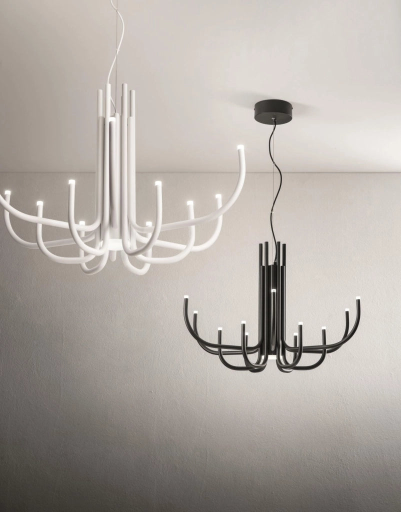 SOSPENSIONE ART NOUVEAU 12 BRACCETTI A LED 3000K 1860LM 35W DIMMERABILE D.78CM NERO